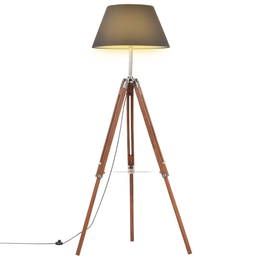 vidaXL grīdas lampa uz statīva, brūna, melna, masīvs tīkkoks, 141 cm