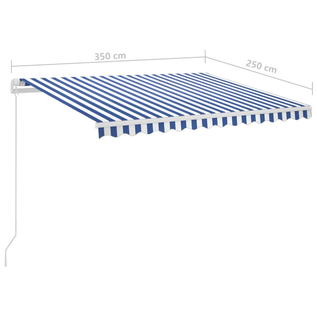 vidaXL izvelkama markīze ar kātiem 3,5x2,5 m, automātiska, zili balta
