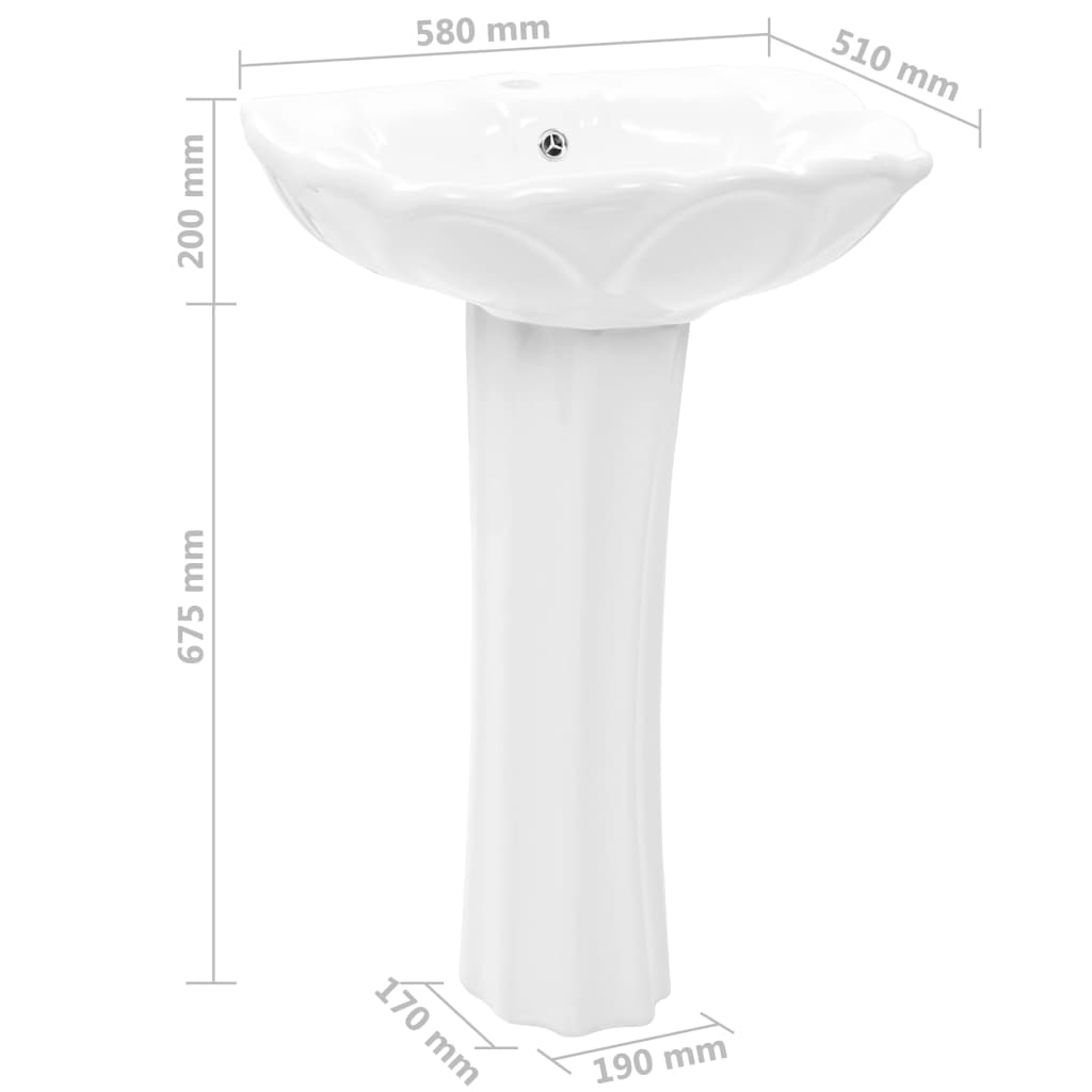 vidaXL izlietne ar kāju, balta keramika, 580x510x200 mm