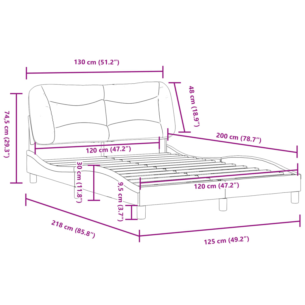 vidaXL gultas rāmis ar galvgali, krēmkrāsas, 120x200 cm, audums