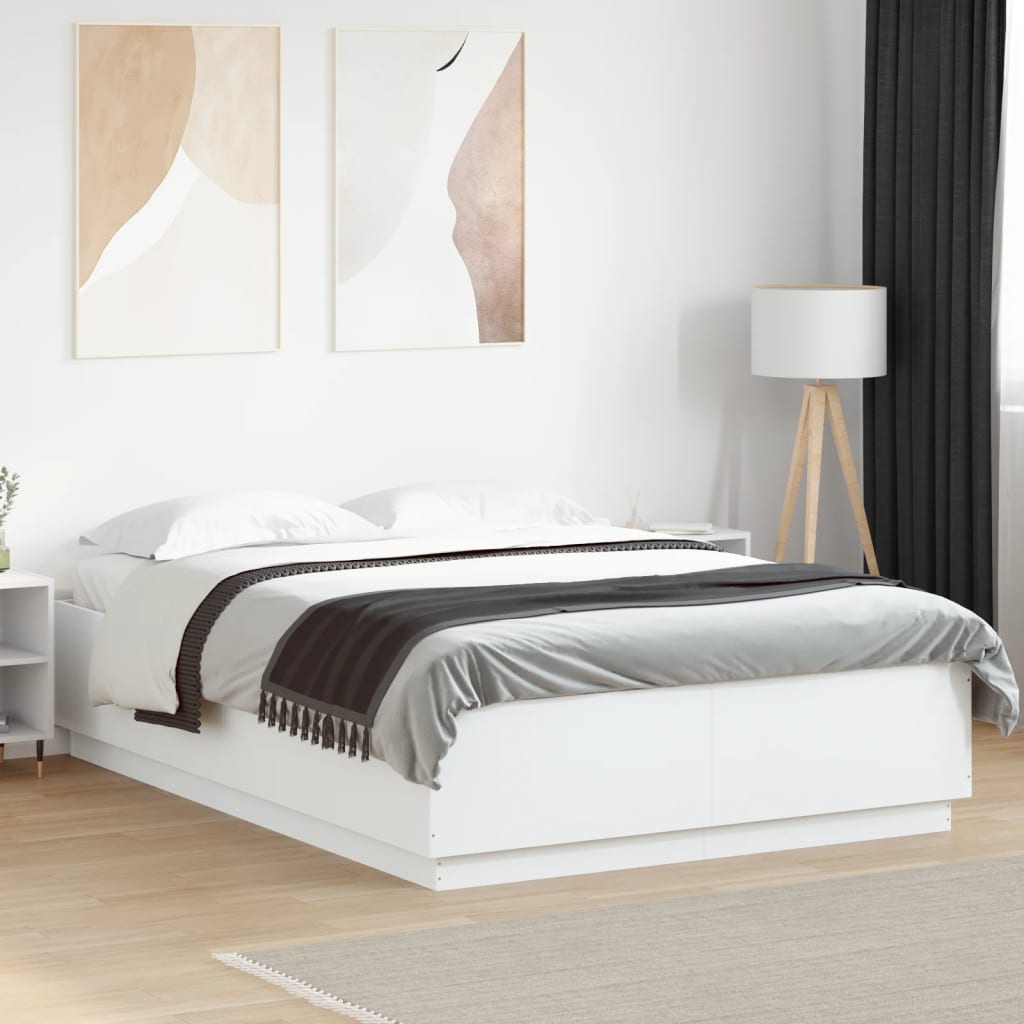 vidaXL gultas rāmis, balts, 140x200 cm, inženierijas koks