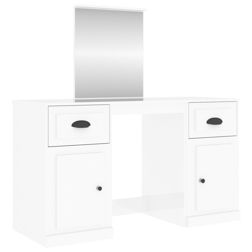 vidaXL galdiņš ar spoguli, spīdīgi balts, 130x50x132,5 cm