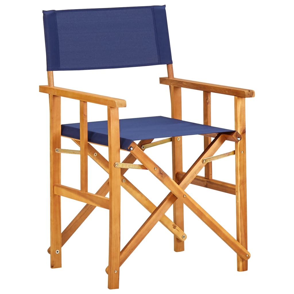 vidaXL režisora krēsls, zils, akācijas masīvkoks