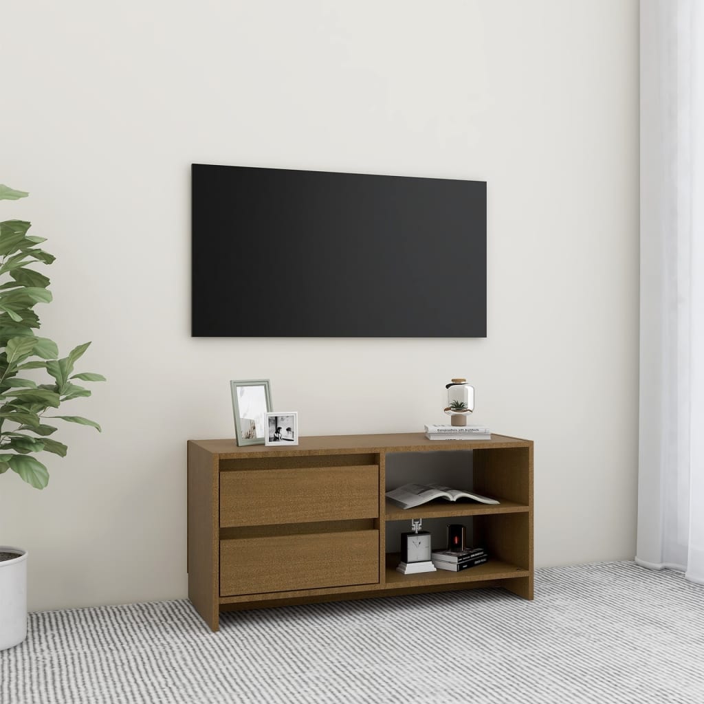 vidaXL TV skapītis, medus brūns, 80x31x39 cm, priedes masīvkoks