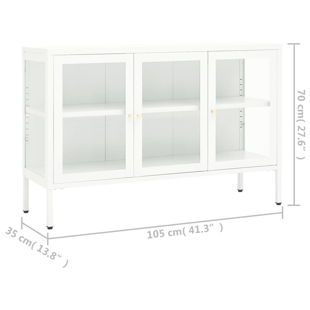 vidaXL kumode, balta, 105x35x70 cm, tērauds un stikls