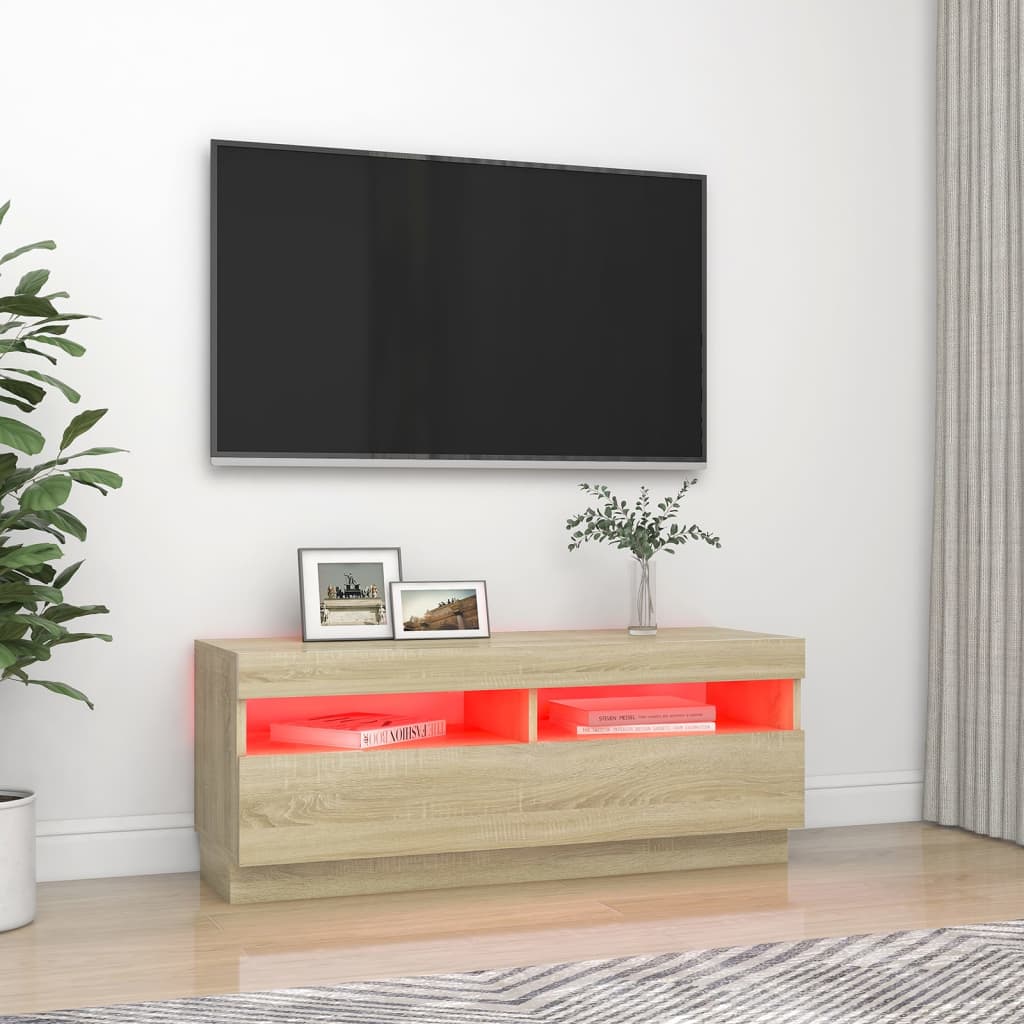 vidaXL TV galdiņš ar LED lampiņām, ozolkoka krāsa, 100x35x40 cm