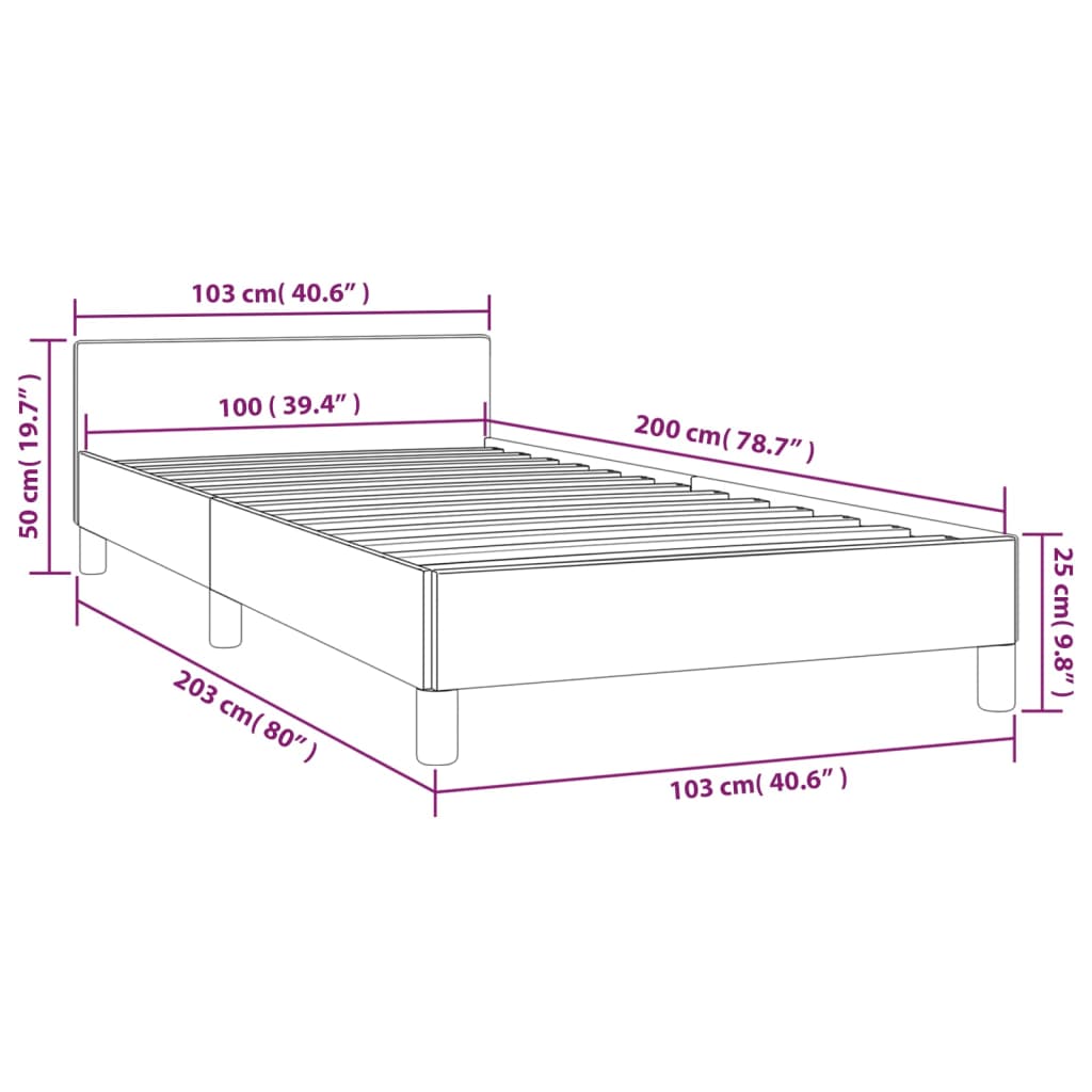 vidaXL gultas rāmis ar galvgali, gaiši pelēks, 100x200 cm, audums