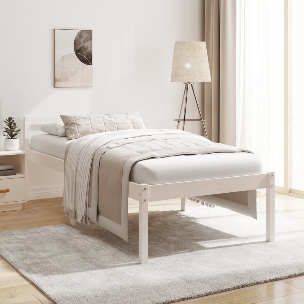 vidaXL senioru gultas rāmis, balts, 75x190 cm, vienvietīgs, priede