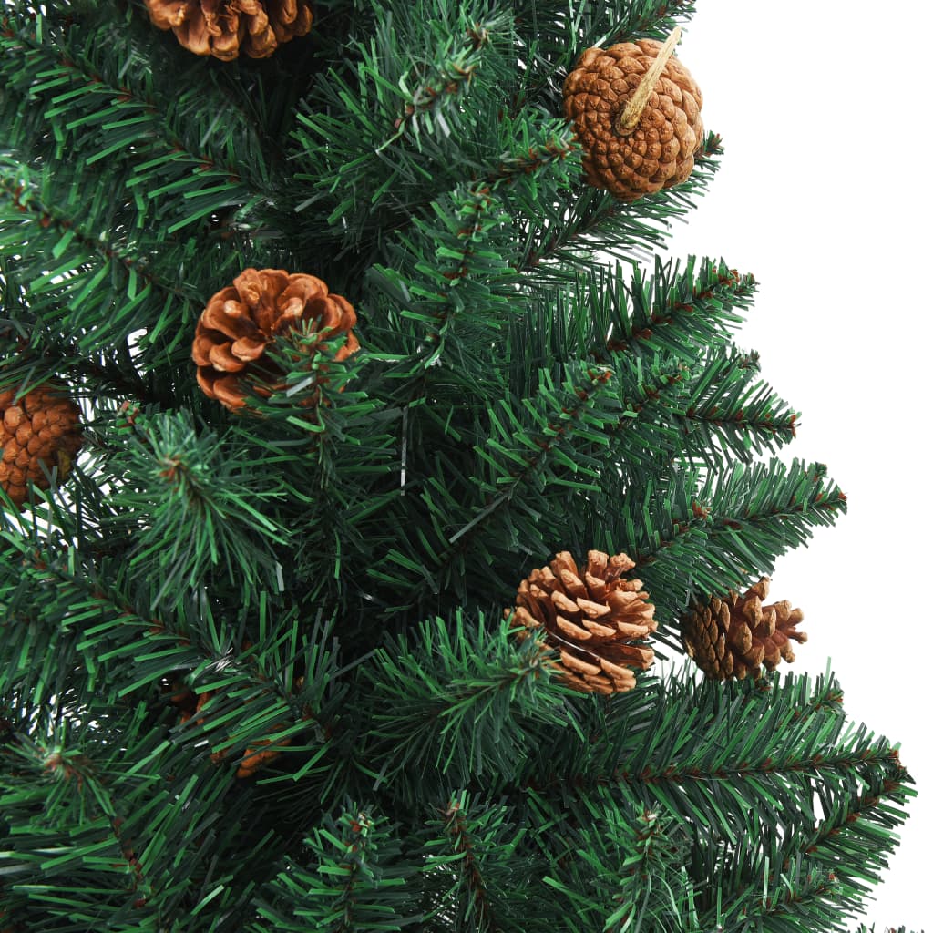 vidaXL Ziemassvētku egle ar dabīgu koku un čiekuriem, zaļa, 210cm, PVC