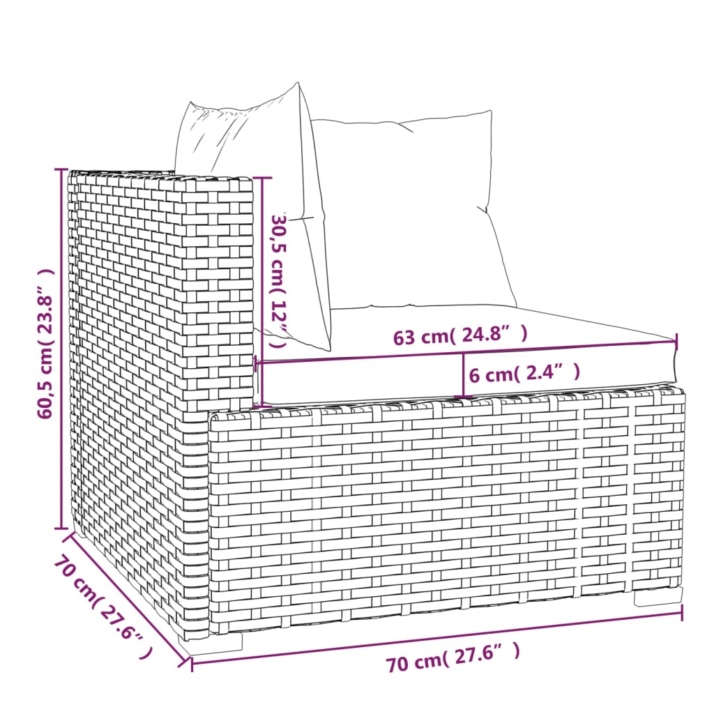 vidaXL trīsvietīgs dārza dīvāns ar matračiem, pelēka PE rotangpalma