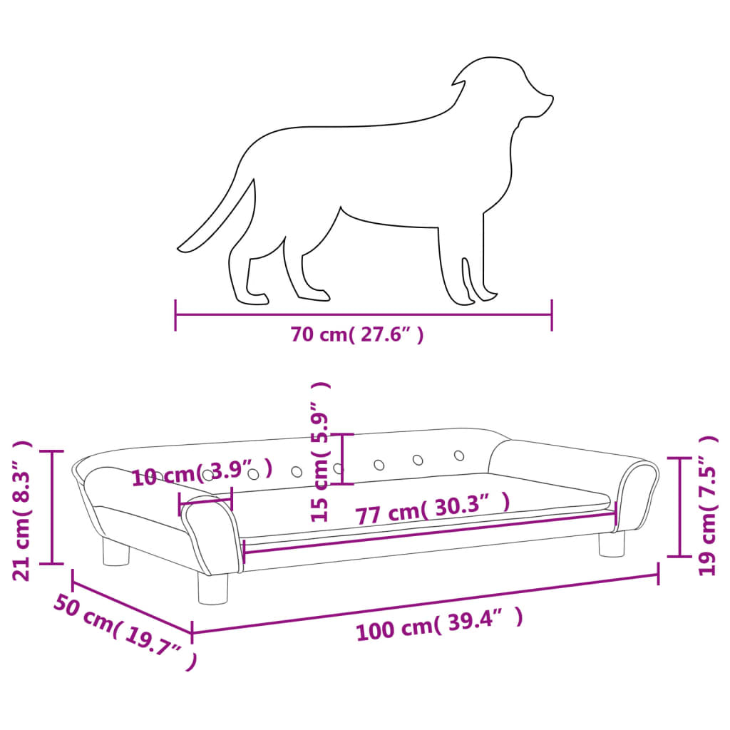 vidaXL gulta suņiem, gaiši pelēka, 100x50x21 cm, samts