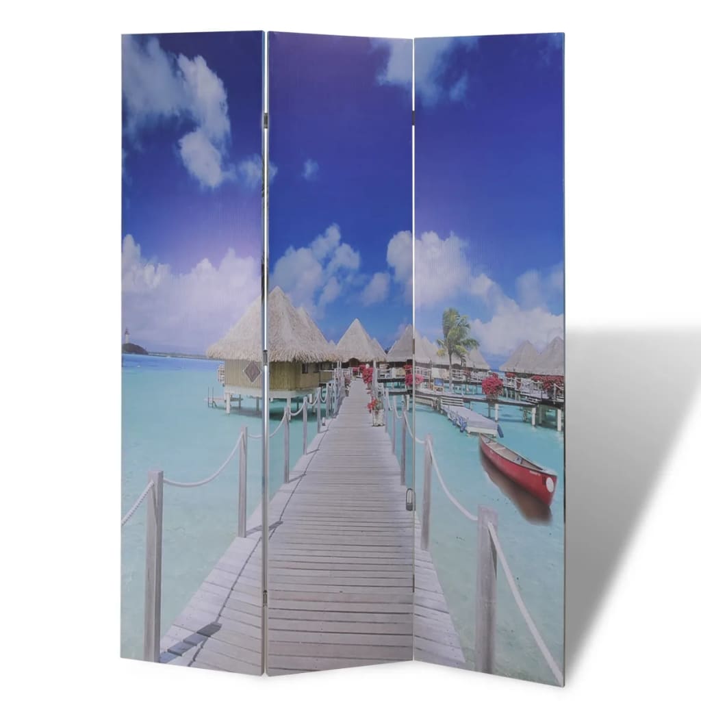 vidaXL istabas aizslietnis, 120x170 cm, saliekams, pludmales ainava