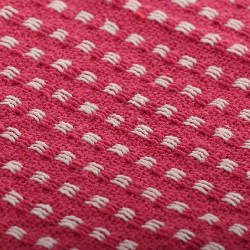 vidaXL pleds, 160x210 cm, kokvilna, rozā ar kvadrātiņiem