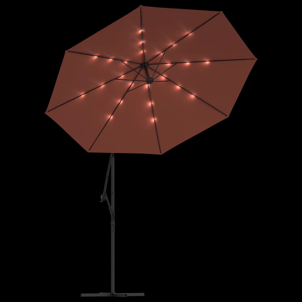 vidaXL saulessargs ar LED gaismām un tērauda kātu, sarkanbrūns