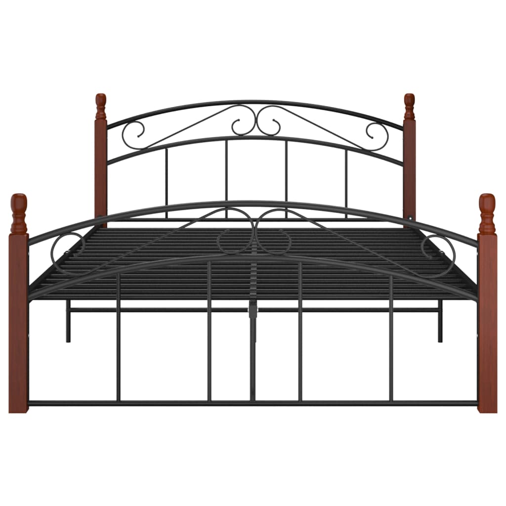 vidaXL gultas rāmis, melns, metāls un ozola masīvkoks, 140x200 cm