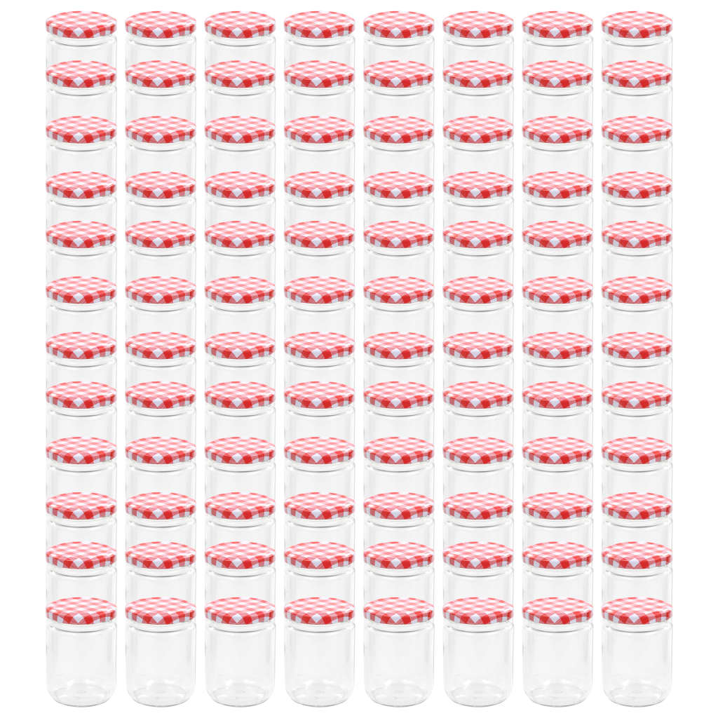 vidaXL ievārījuma burciņas, balti sarkani vāciņi, 96 gab., 230 ml