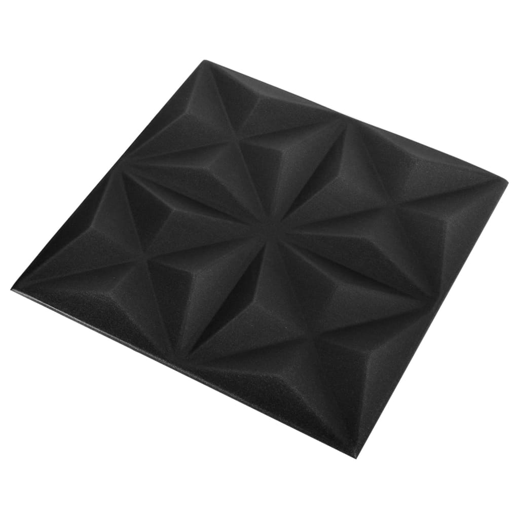 vidaXL 3D sienas paneļi, 12 gab., 50x50 cm, melns origami, 3 m²