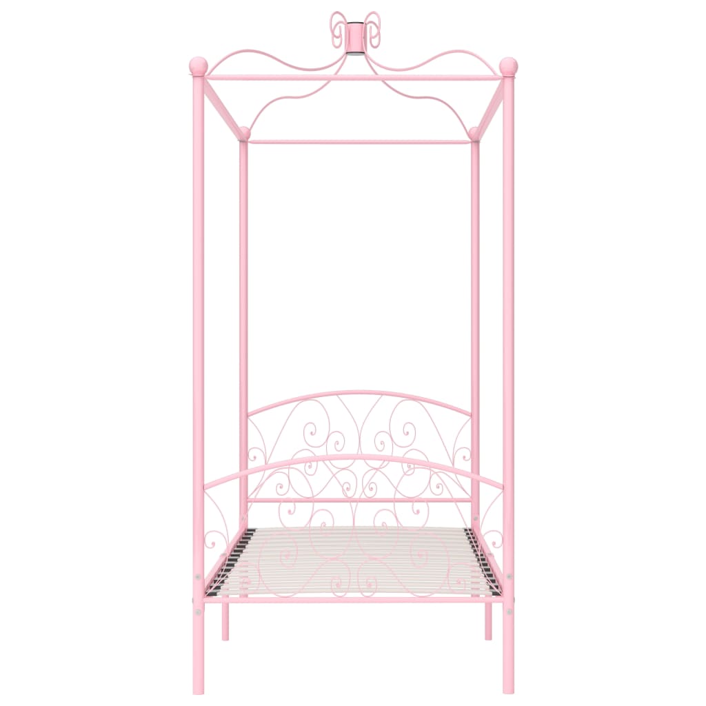 vidaXL gultas rāmis ar nojumi, rozā, metāls, 90x200 cm