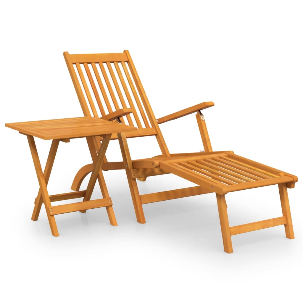 vidaXL terases krēsls ar kāju balstu un galdiņu, akācijas masīvkoks