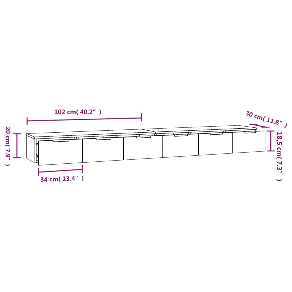 vidaXL sienas skapīši, 2 gab., ozola, 102x30x20 cm, inženierijas koks