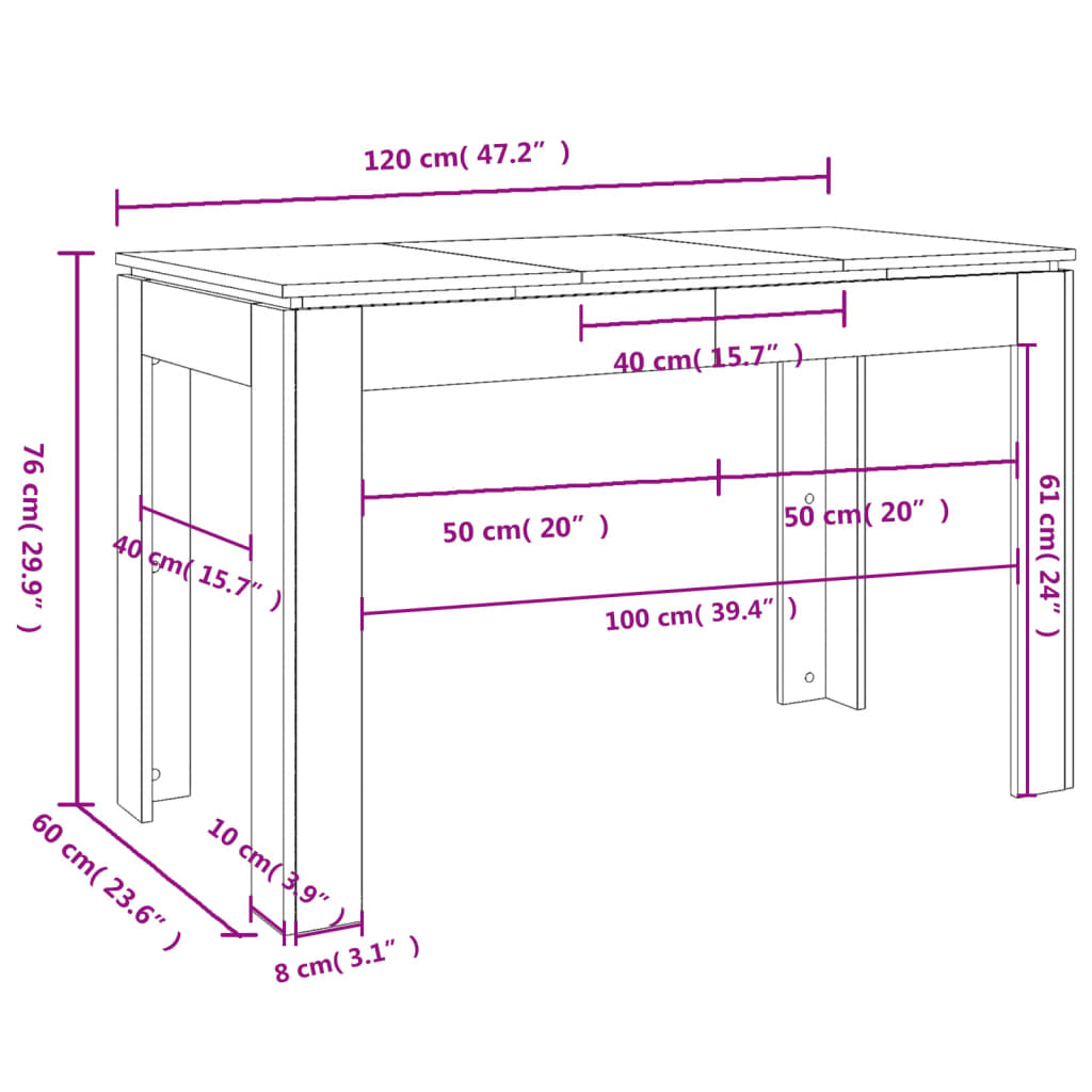 vidaXL virtuves galds, spīdīgi pelēks, 120x60x76 cm, skaidu plāksne