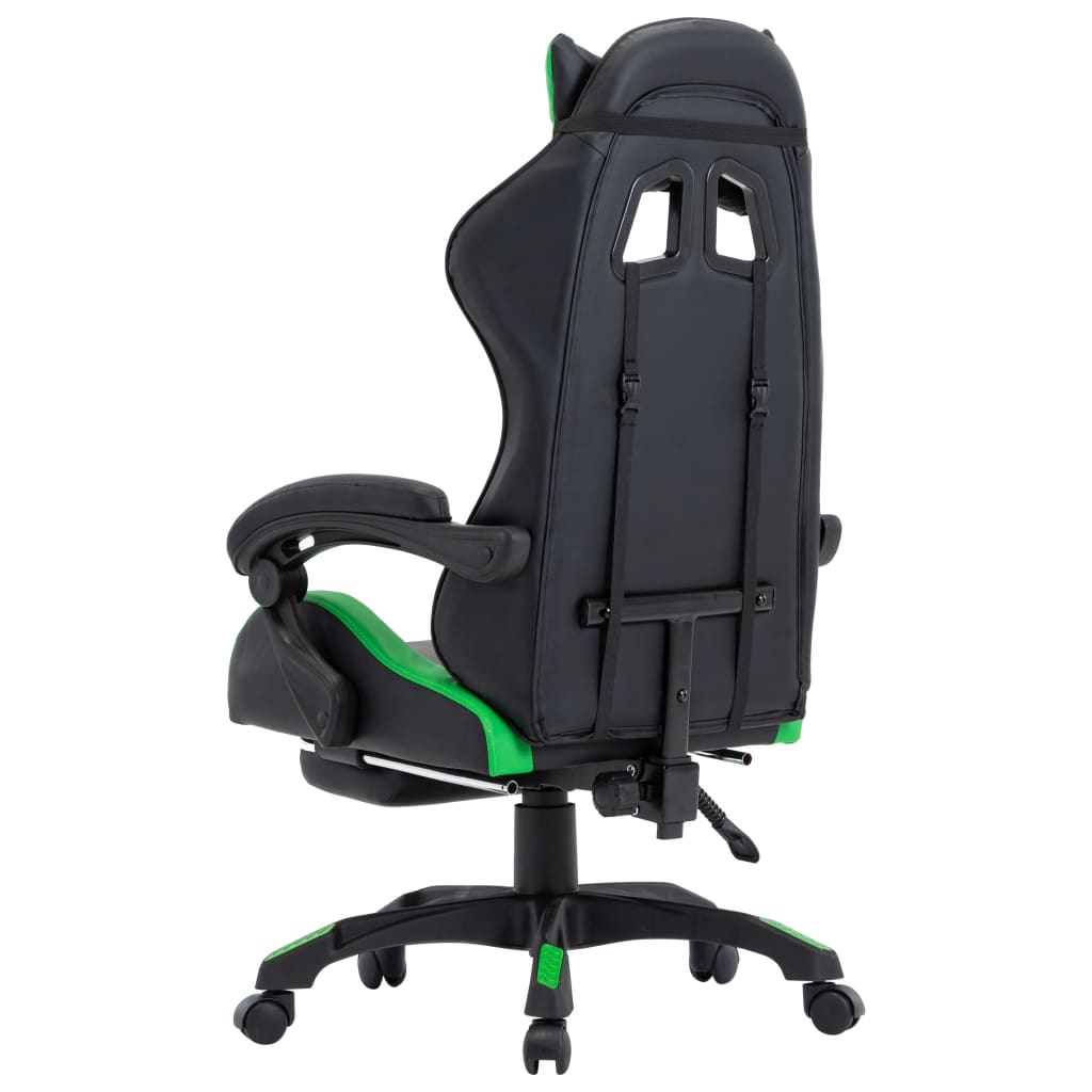 vidaXL biroja krēsls ar kāju balstu, zaļa un melna mākslīgā āda