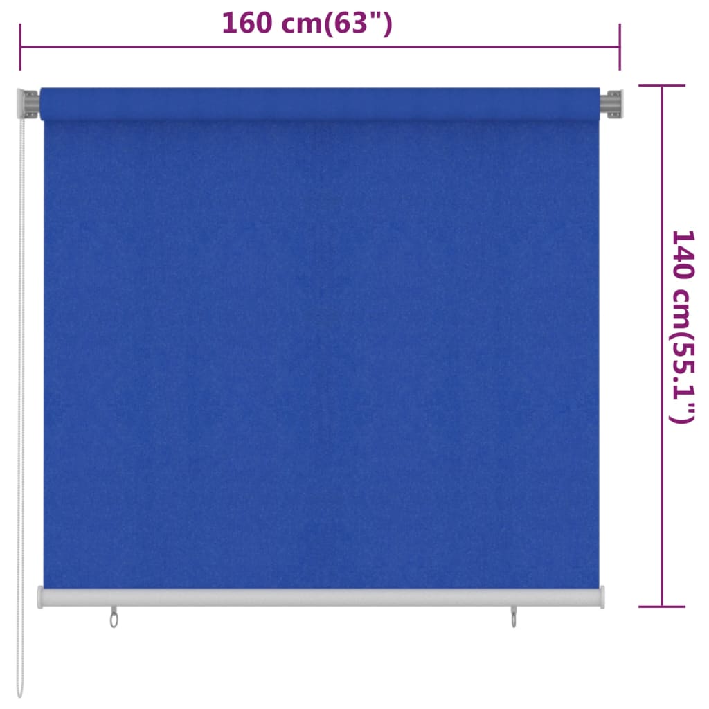 vidaXL āra ruļļu žalūzijas, 160x140 cm, zilas, HDPE