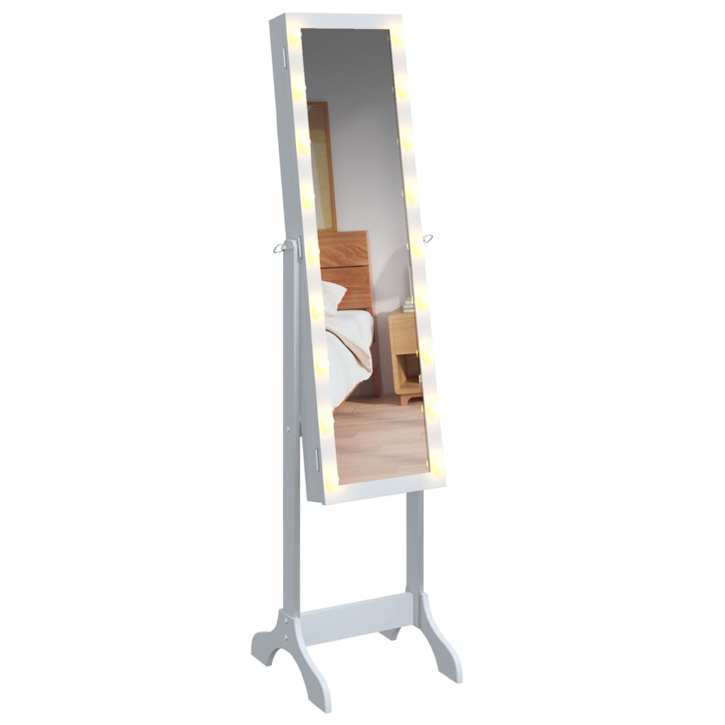 vidaXL grīdas spogulis ar LED, balts, 34x37x146 cm