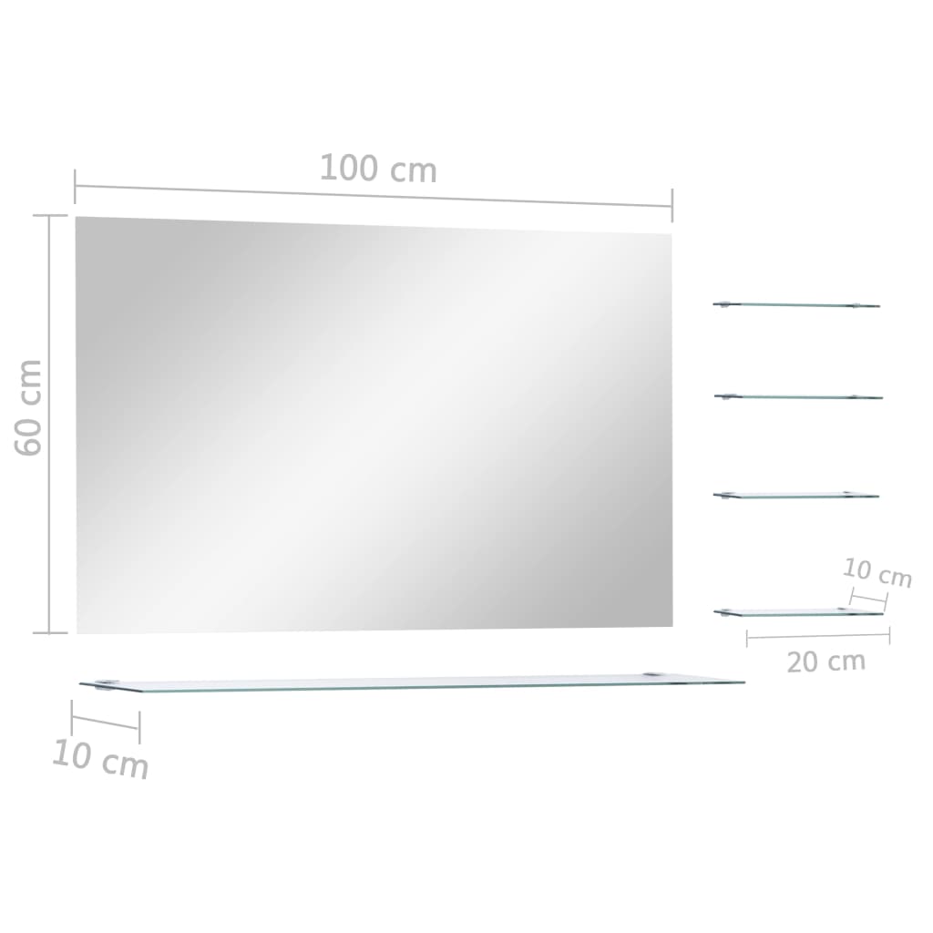 vidaXL sienas spogulis ar plauktu, 100x60 cm, rūdīts stikls