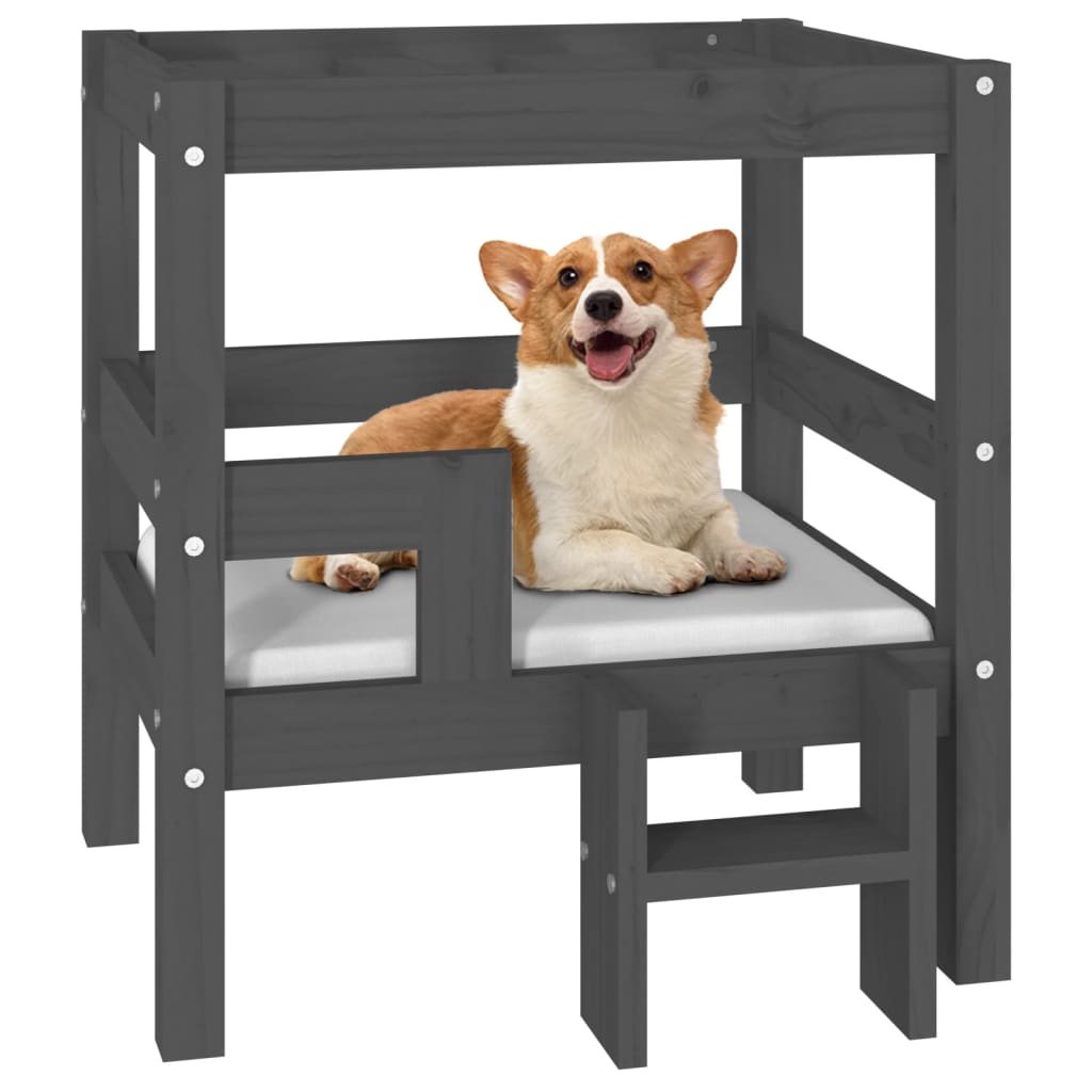 vidaXL suņu gulta, pelēka, 55,5x53,5x60 cm, priedes masīvkoks