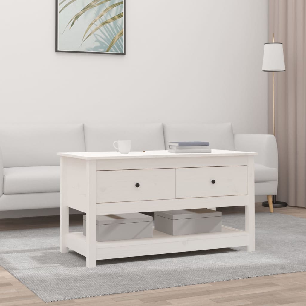 vidaXL kafijas galdiņš, balts, 102x49x55 cm, priedes masīvkoks