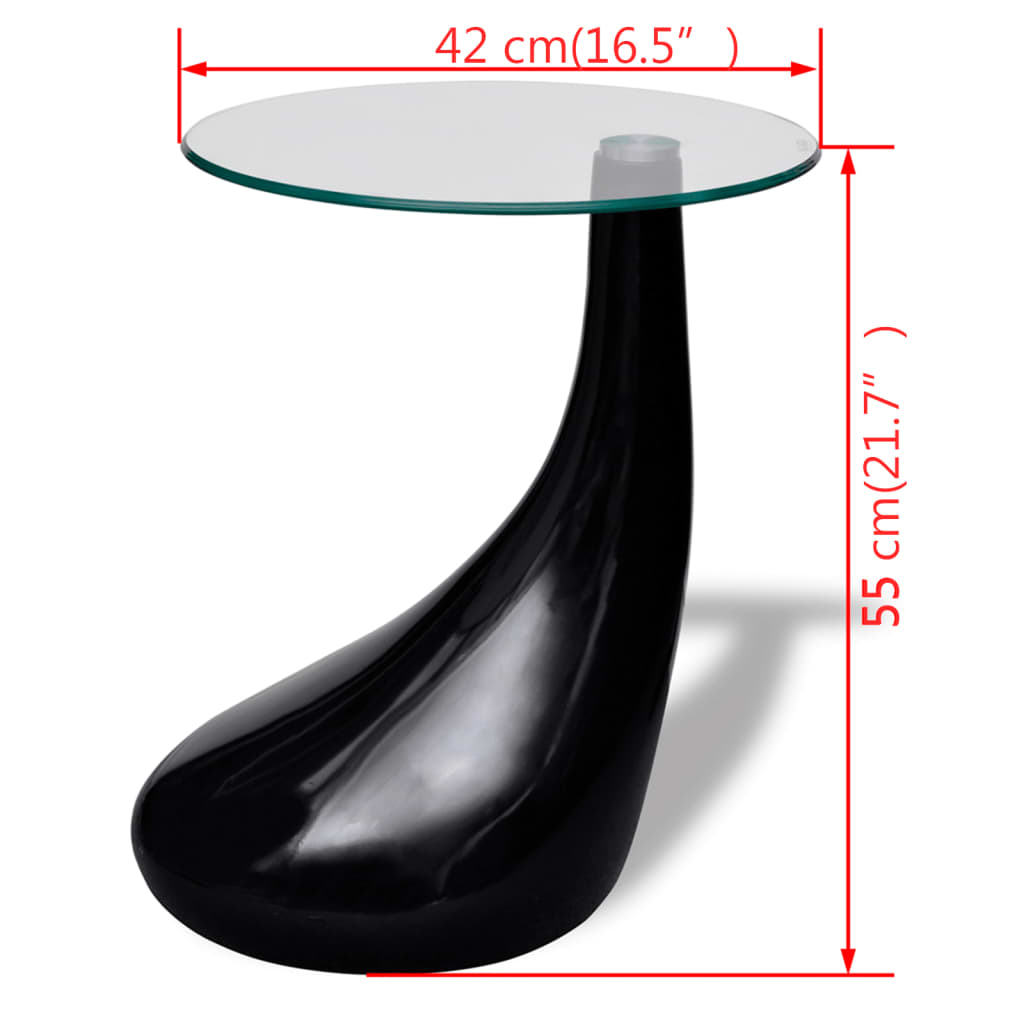 vidaXL kafijas galdiņš ar apaļas formas stikla virsmu, spīdīgs, melns