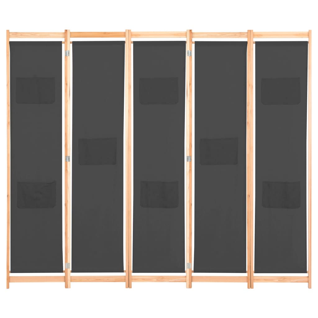 vidaXL 5-paneļu istabas aizslietnis, 200x170x4 cm, pelēks audums
