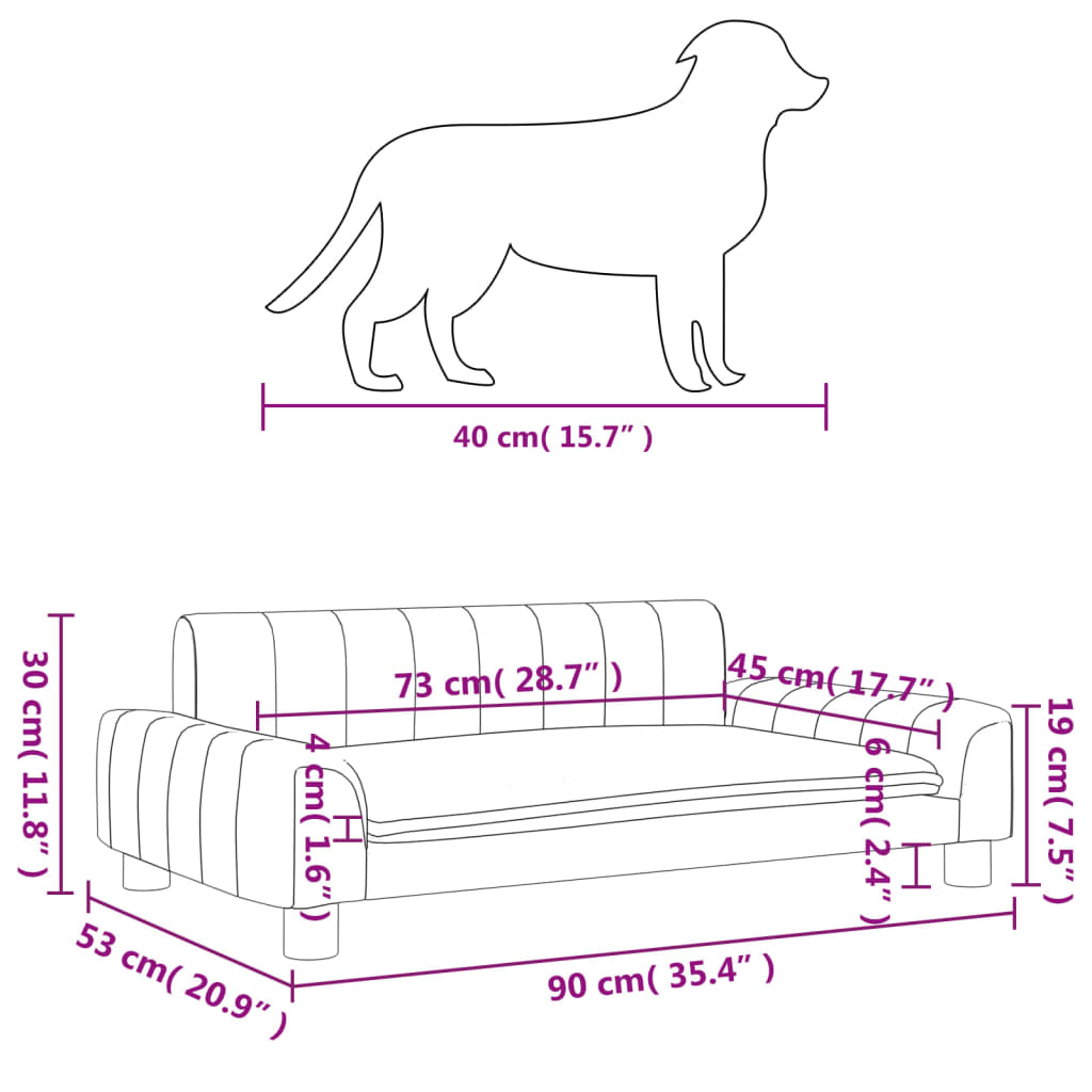 vidaXL gulta suņiem, pelēka, 90x53x30 cm, mākslīgā āda