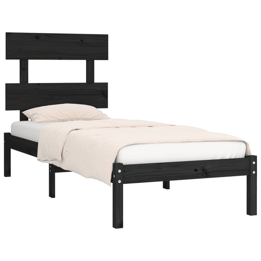vidaXL gultas rāmis, melns, masīvkoks, 90x200 cm