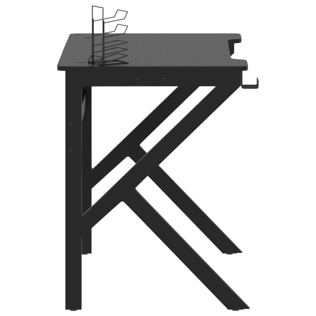 vidaXL datorspēļu galds, K-formas kājas, melns, 90x60x75 cm