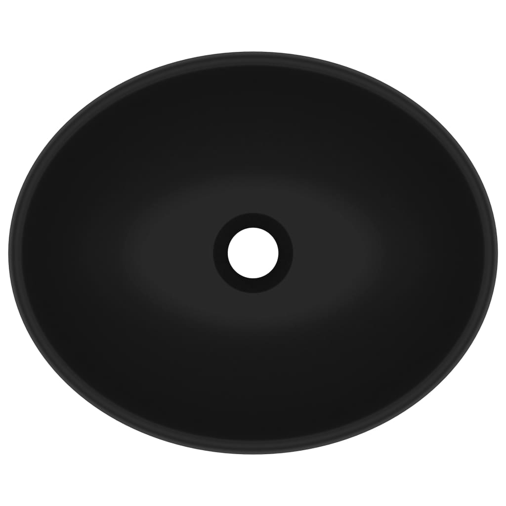 vidaXL izlietne, ovāla forma, 40x33 cm, matēta melna keramika