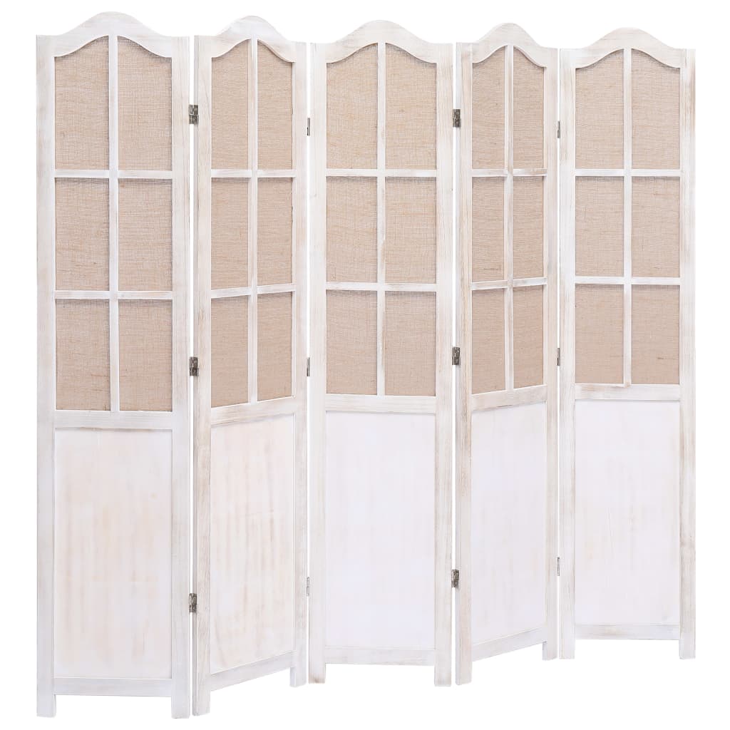 vidaXL 5 paneļu istabas aizslietnis, 175x165 cm, balts audums