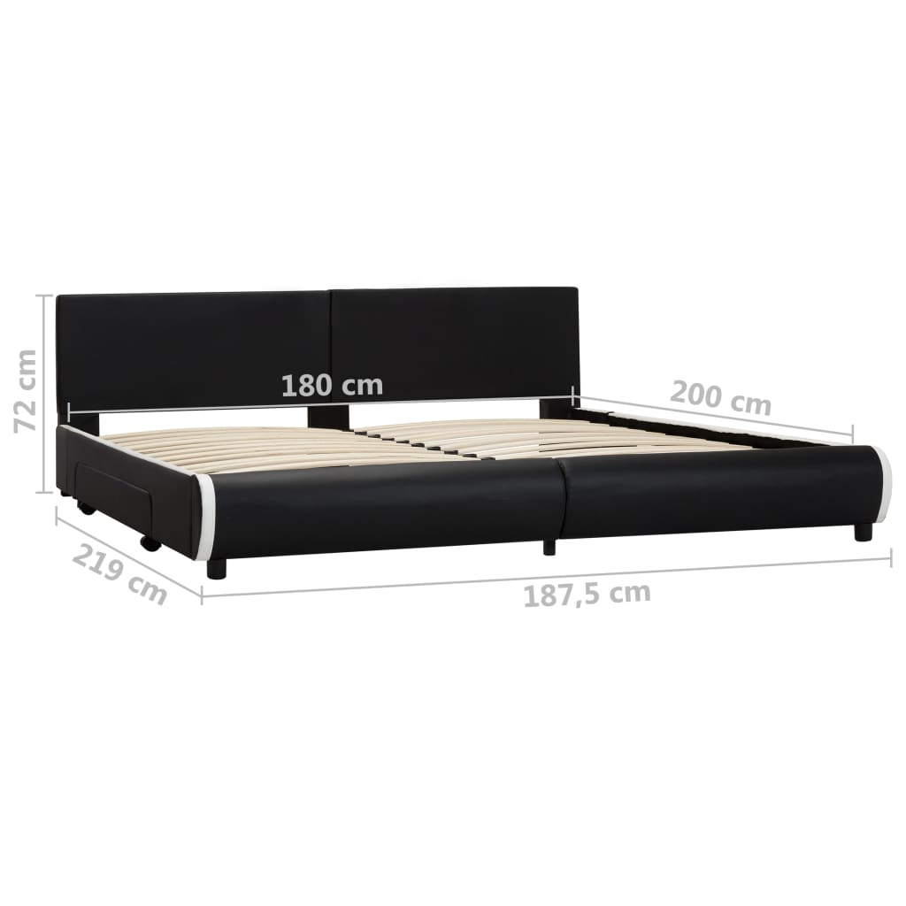 vidaXL gultas rāmis ar atvilktnēm, melna mākslīgā āda, 180x200 cm