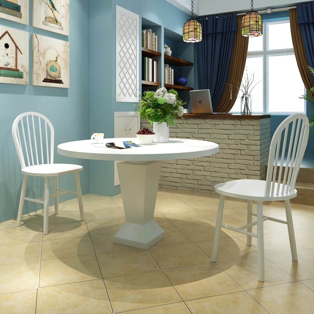 vidaXL virtuves krēsli, 2 gab., balts gumijas masīvkoks