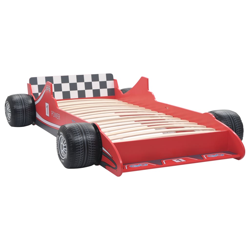 vidaXL bērnu gulta, sacīkšu mašīnas dizains, 90x200 cm, sarkana