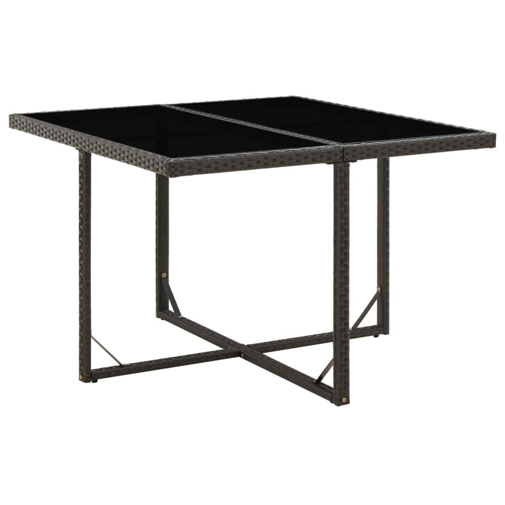 vidaXL dārza galds, melns, 109x107x74 cm, PE rotangpalma, stikls