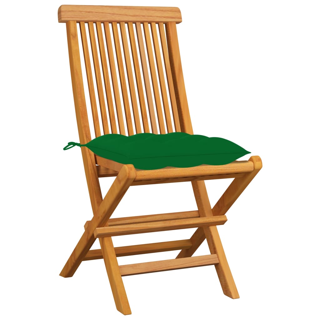 vidaXL dārza krēsli, 8 gab., zaļi matrači, masīvs tīkkoks