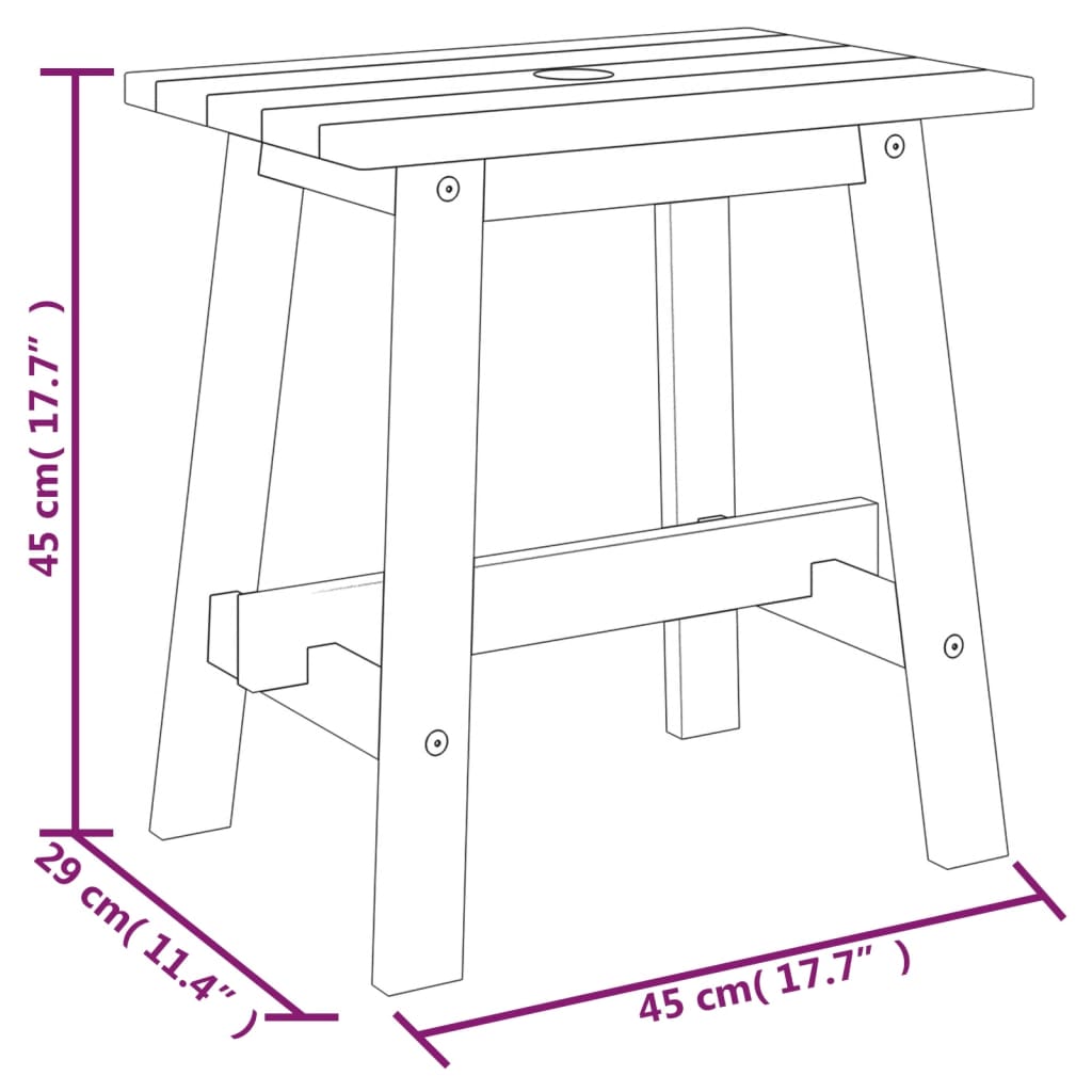 vidaXL taburete, 45x29x45 cm, taisnstūra forma, akācijas masīvkoks