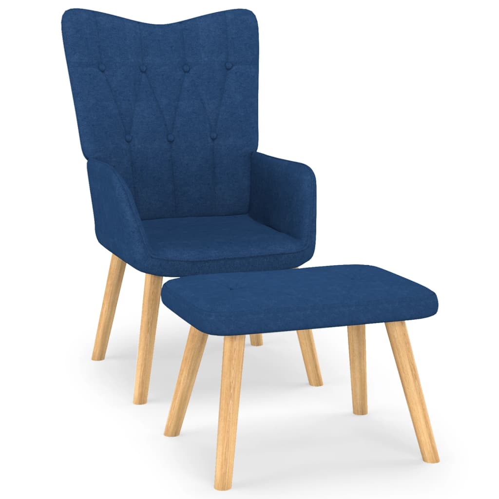 vidaXL atpūtas krēsls ar kāju balstu, zils audums