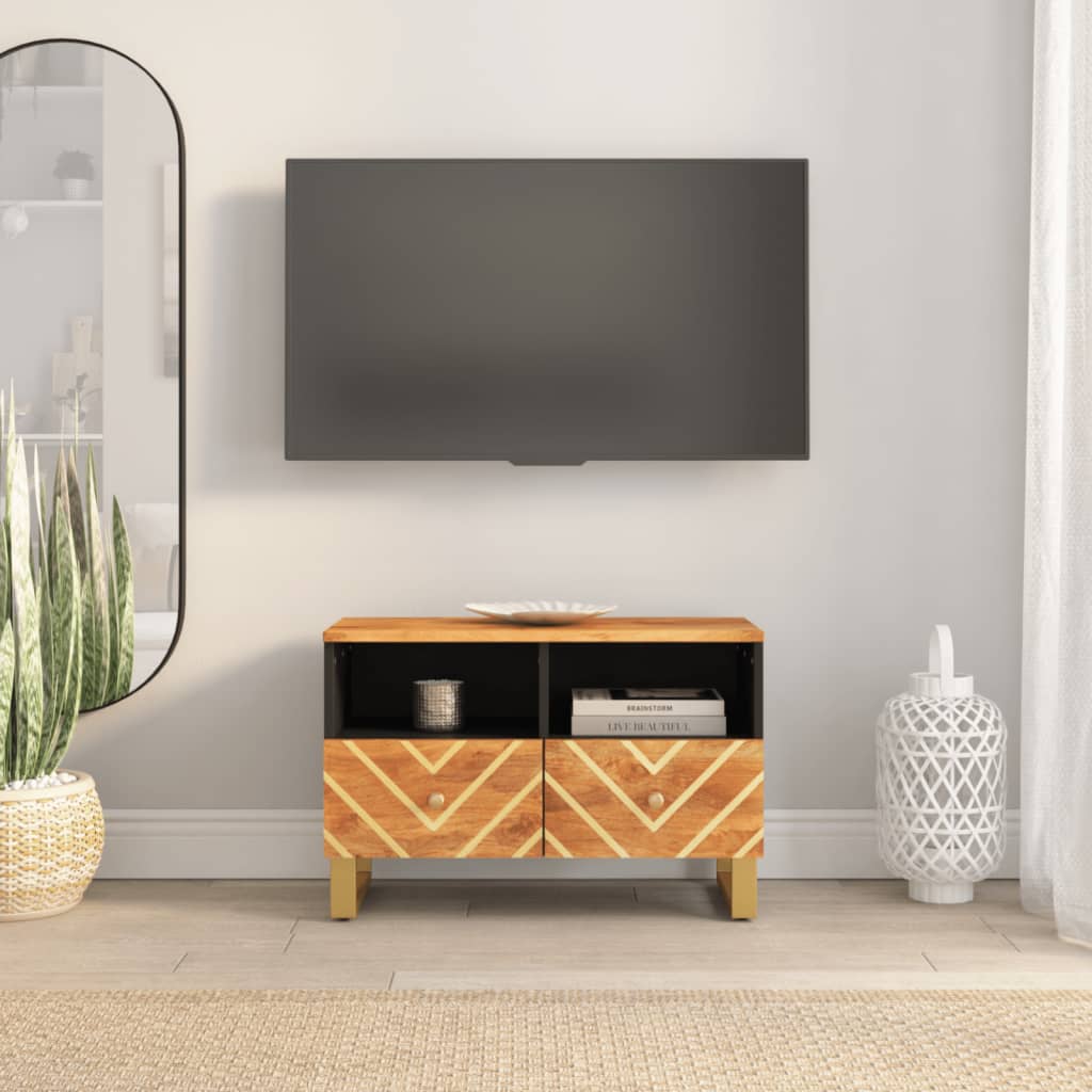 vidaXL TV skapītis, brūns un melns, 70x33,5x46 cm, mango masīvkoks