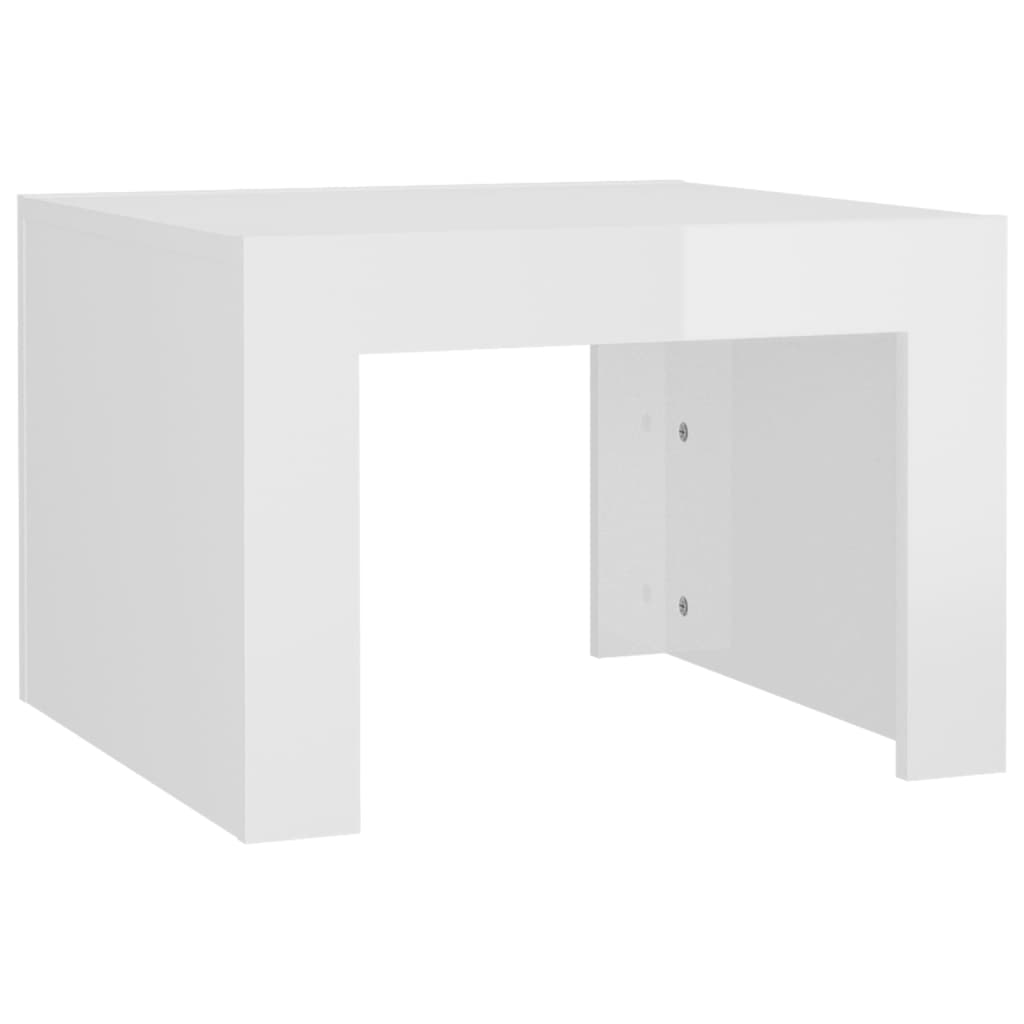 vidaXL kafijas galdiņš, spīdīgi balts, 50x50x35 cm, skaidu plāksne