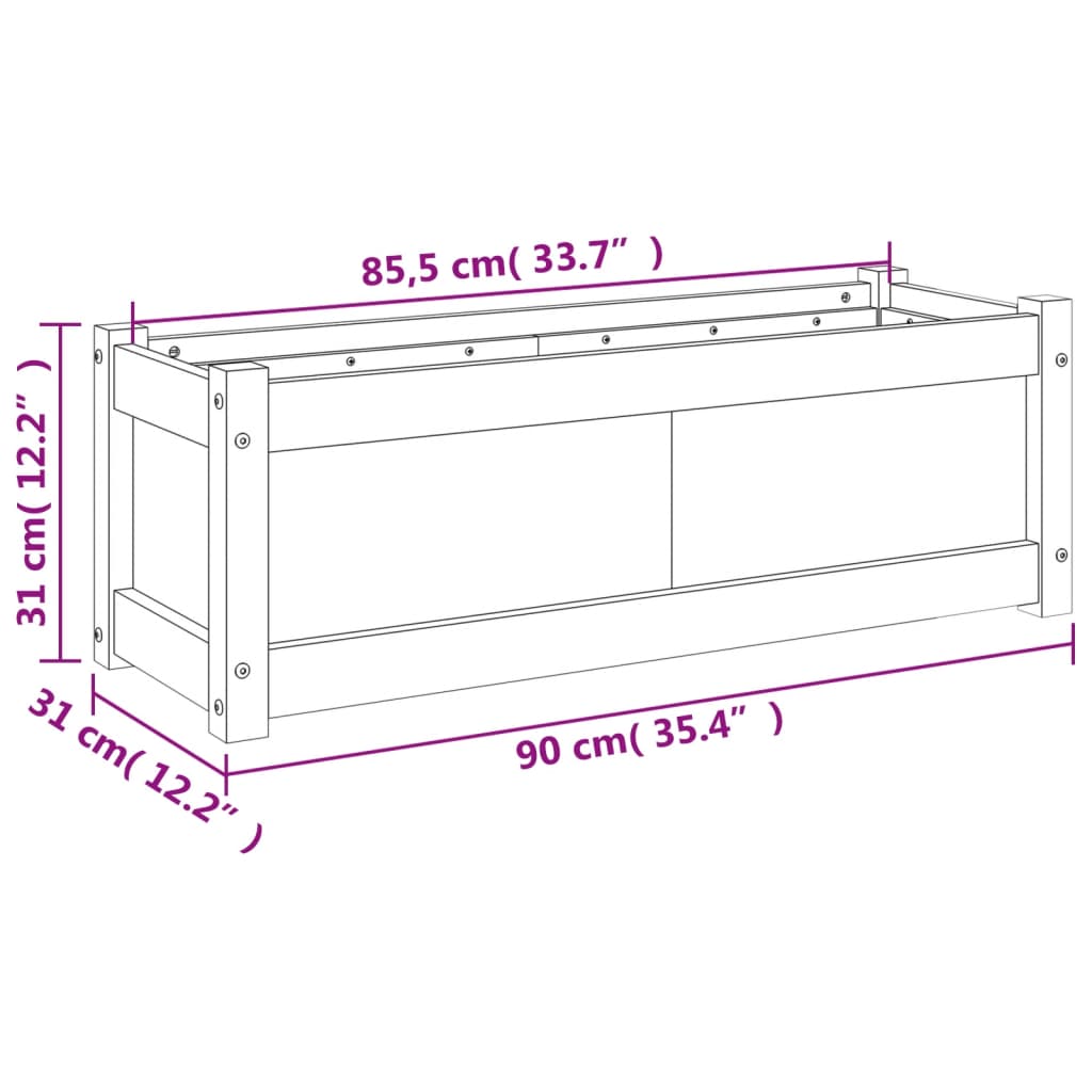 vidaXL dārza puķu kaste, balta, 90x31x31 cm, priedes masīvkoks