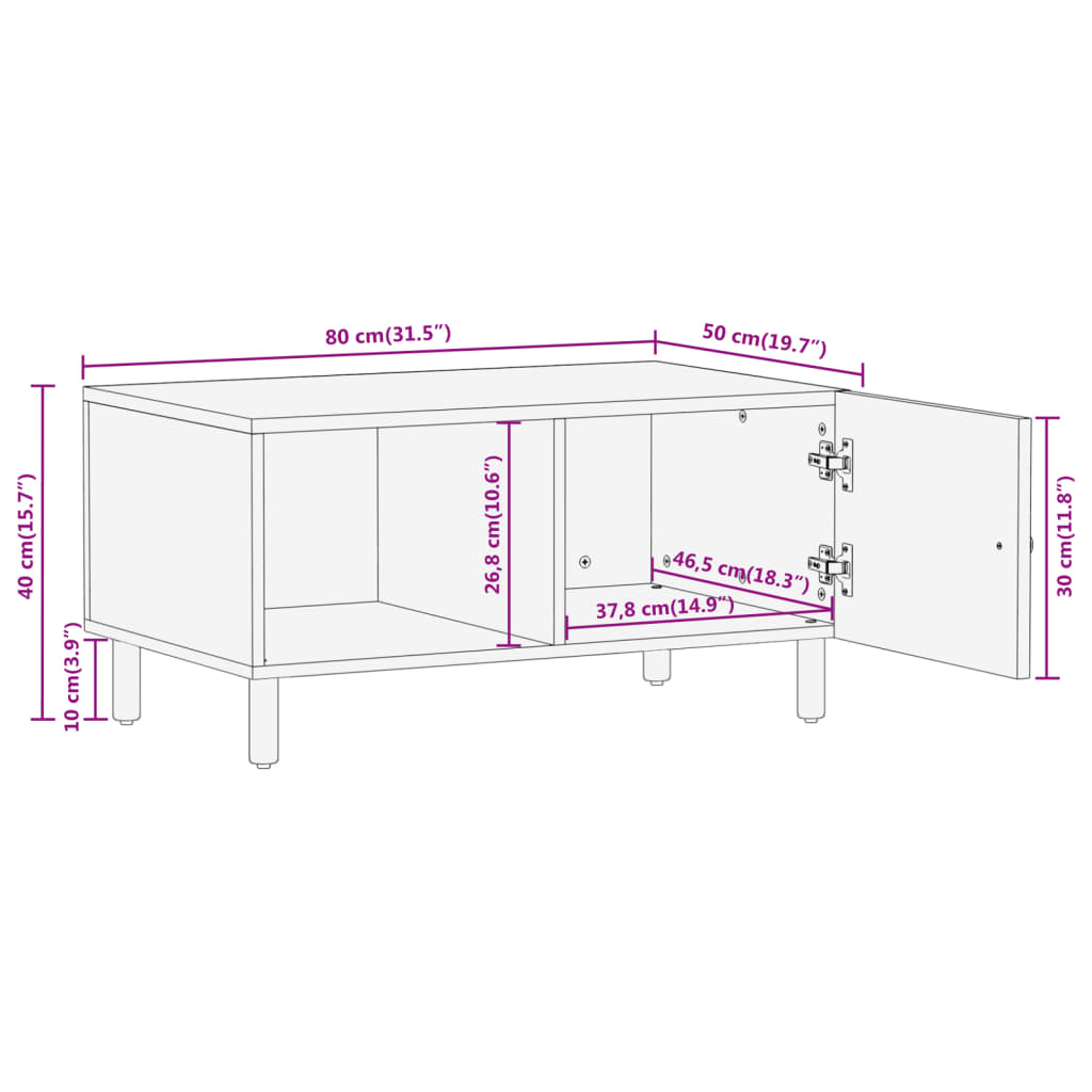 vidaXL kafijas galdiņš, 80x50x40 cm, akācijas masīvkoks