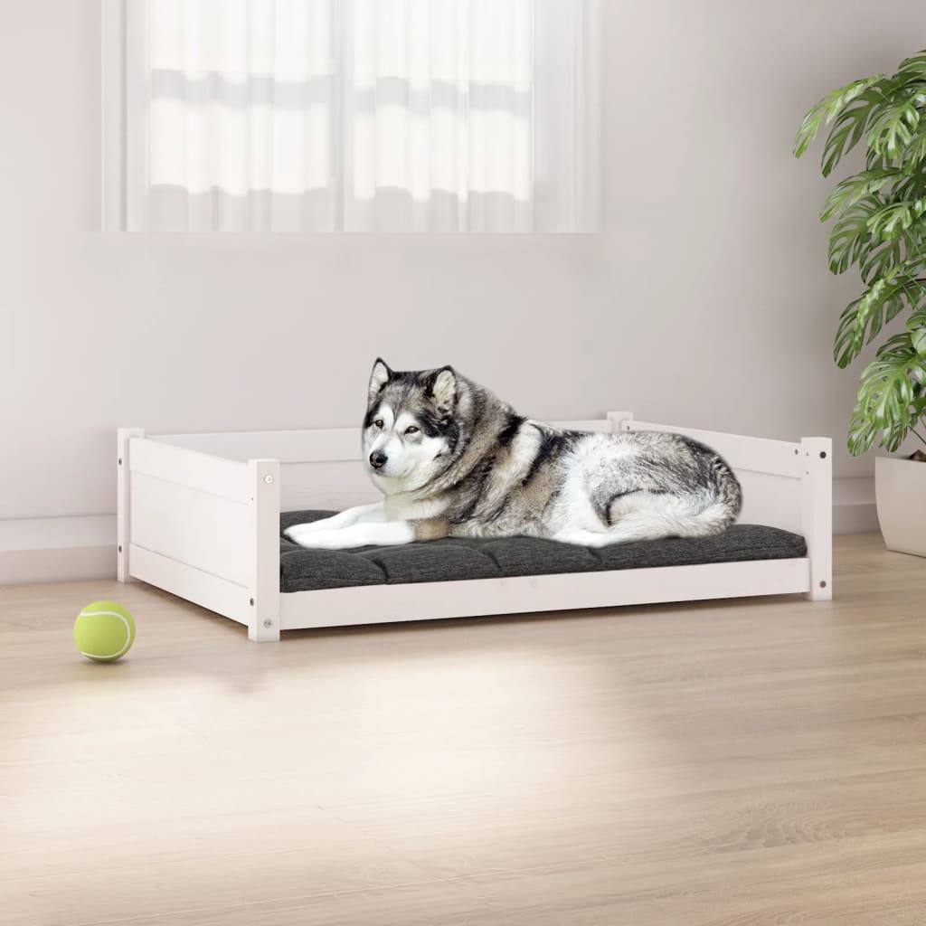 vidaXL suņu gulta, balta, 105,5x75,5x28 cm, priedes masīvkoks